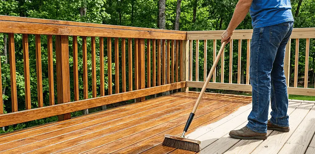 Deck staining and sealing application on a wood deck in Baltimore, MD