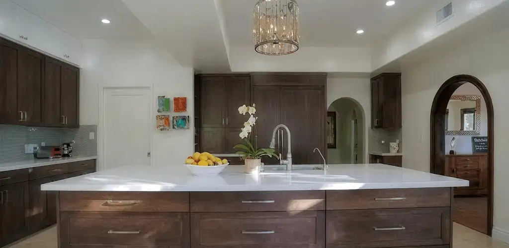 Cabinet refacing project with updated kitchen cabinets and island in Baltimore, MD