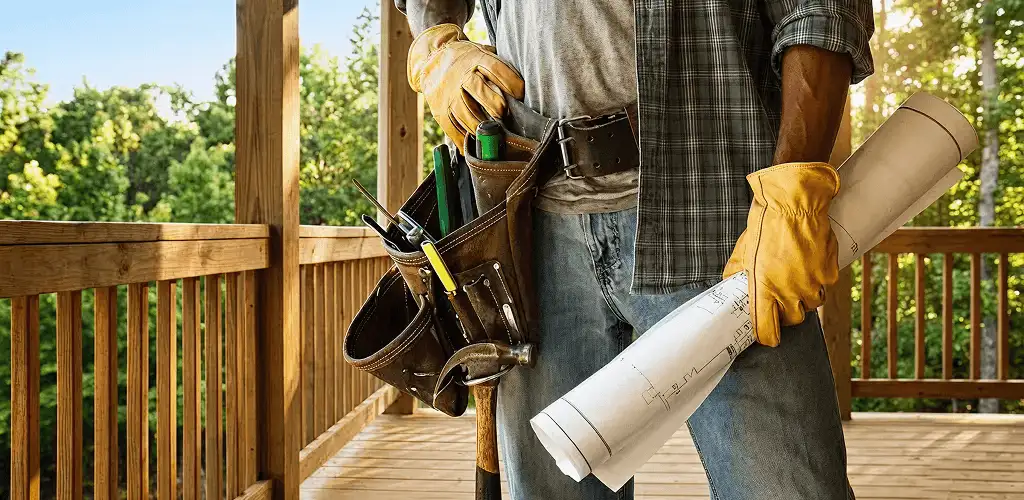 Professional handyman with tool belt ready for home repairs in Baltimore, MD