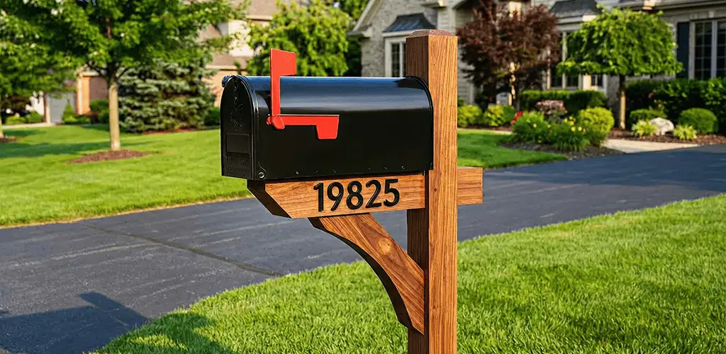 New mailbox installation with post and address number for a home in Baltimore, MD