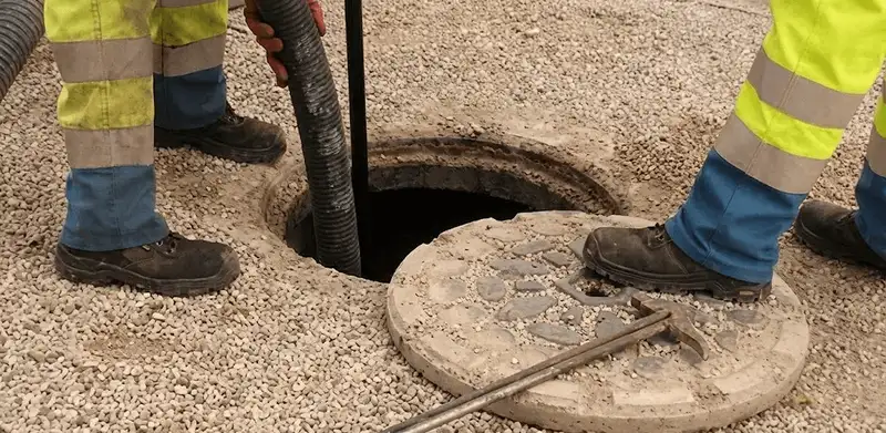 Drain cleaning crew clearing a sewer access point with professional equipment in Baltimore, MD